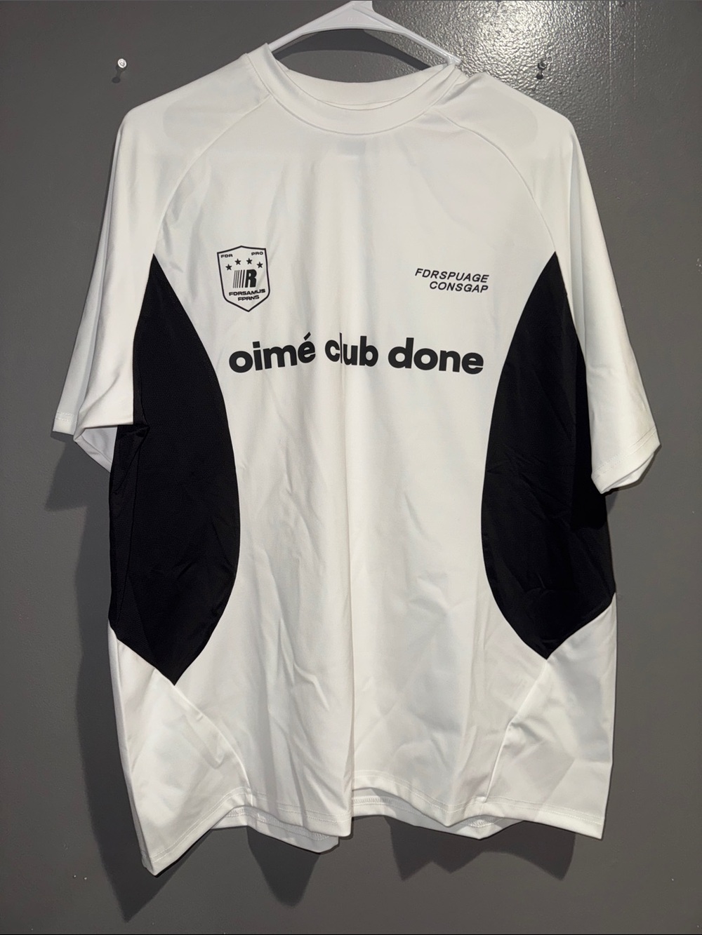 White & Black Colorblock Soccer Jersey with Logo Print